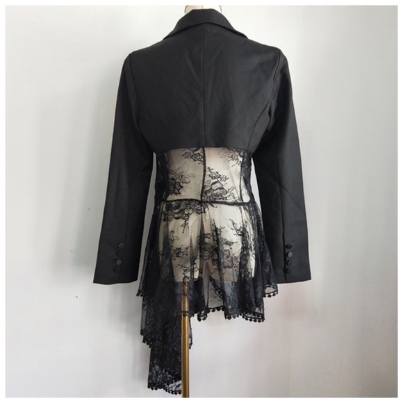 Black Lace Accent Tuxedo Jacket - Picture 8 of 8